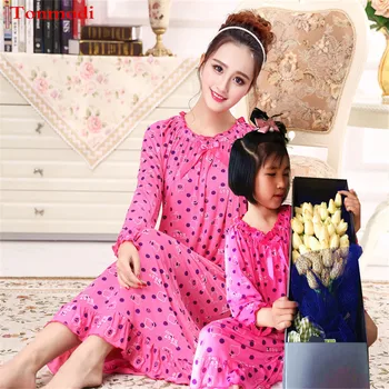 

2017 New Long Nightgowns mother daughter Summer Modal Long Nightdress Loose Noble Girl Night Dresses