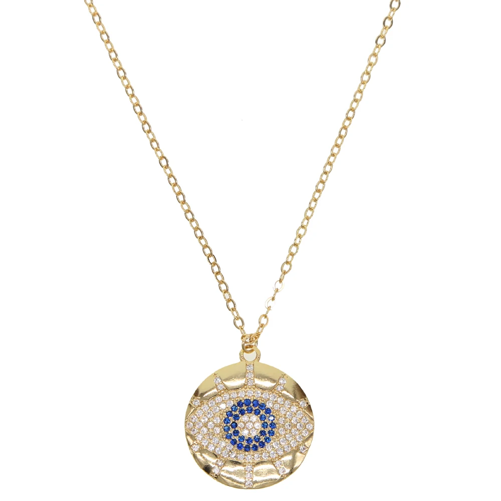 Женское Ожерелье с гравировкой cz evil eye Золотое широкое ожерелье подвеской для