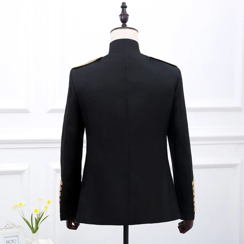 Классический военный пиджак, мужской двубортный пиджак с вышивкой, мужские черные и красные костюмы, костюмы для выпускного, свадьбы, певицы, сценическая одежда, Homme