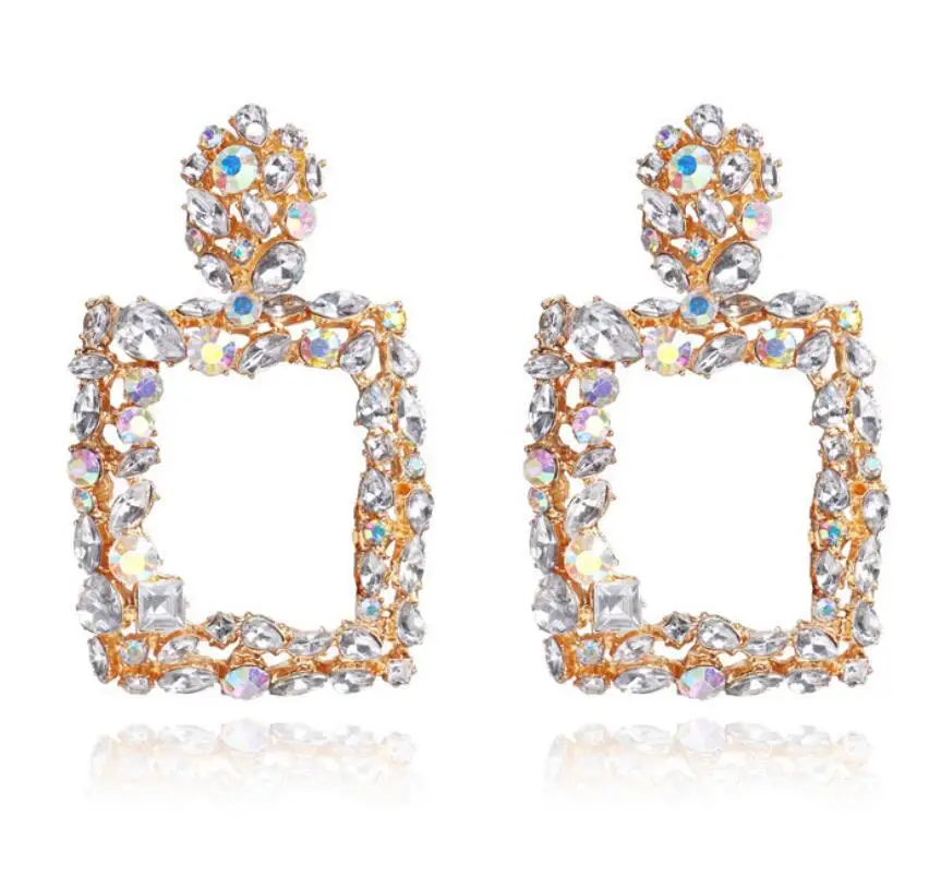 

2019 Big Crystal Drop Earrings Geometric Square Water Drop Rhinestone Large Statement Dangle Earrings For Women Jewelry Gift