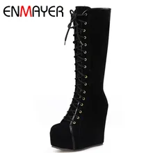 ENMAYER High Heels Round Toe Shoes Woman Mid-calf Boots for Women Cross-tied Zippers Winter Boots Plus Size 34-40 Black Pink цена ENMAYER High Heels Round Toe Shoes Woman Mid-calf Boots for Women Cross-tied Zippers Winter Boots Plus Size 34-40 Black Pink цены онлайн