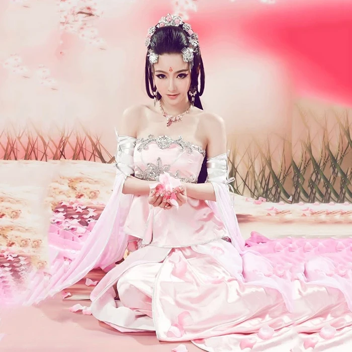 Ruo Xiang Li Розовый эстетический сладкий сказочный костюм Peach Blossom Косплей Костюм Hanfu для фотографии или выступления на сцене