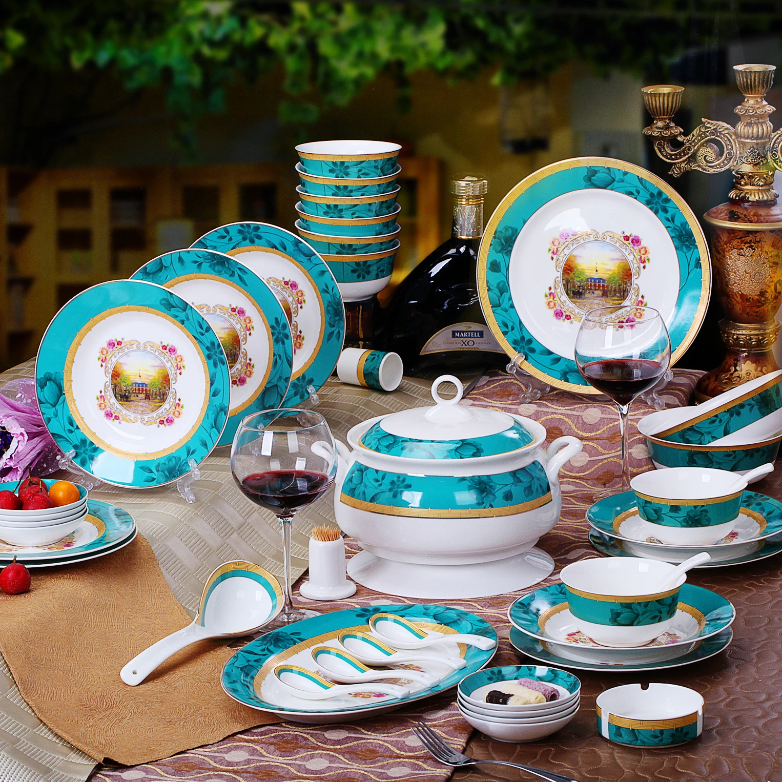 free shipping Jingdezhen ceramic bone china bowl plate 56pcs married