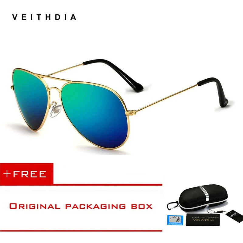 VEITHDIA, модные авиационные солнцезащитные очки, поляризационные солнцезащитные очки для мужчин/женщин, цветные линзы с отражающим покрытием, солнцезащитные очки для вождения - Цвет линз: Gold Green