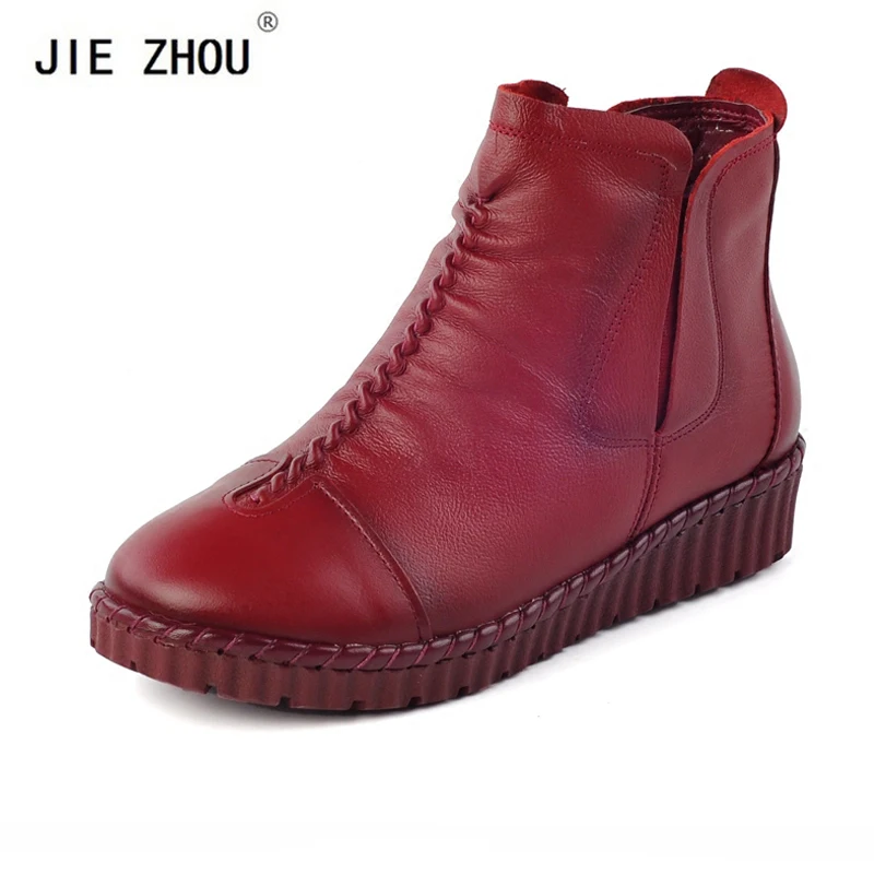 

Plus Size 35-43 Winter Women Shoes Woman Genuine Leather Flat Ankle Boots Female Side Zip Snow Boots Women Boots zapatos mujer