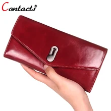 CONTACT’S women wallet Genuine Leather Wallet Women Luxury brand Coin card holder female clutch bag Women Wallet And Purse red