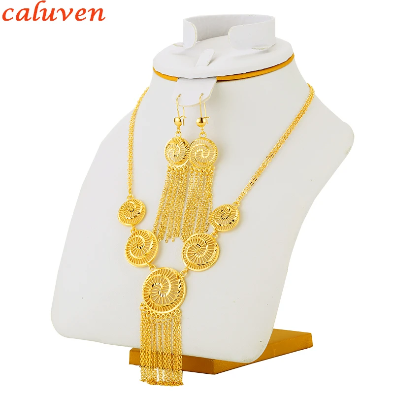 

Bride Jewelry Sets Ethiopian Pendant Necklace Earring Sets Gold Color African Wedding Jewellery Arab for Women Jewery