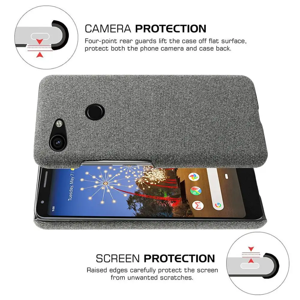 لجوجل بكسل 3A حالة ضئيلة الرجعية المنسوجة قماش نسيج المضادة للخدش الصلب PC الغطاء الخلفي ل جوجل بكسل 3A XL حالة صدمات