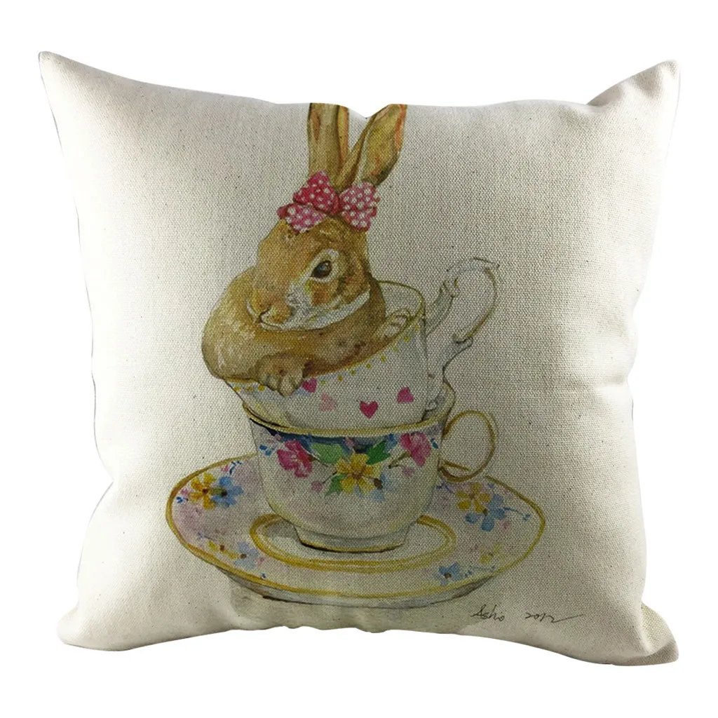Счастливой Пасхи диван-кровать украшения Чехлы кролик яйцо Хлопок Лен с рисунком Праздничная Подушка наволочка 45*45 см - Цвет: A