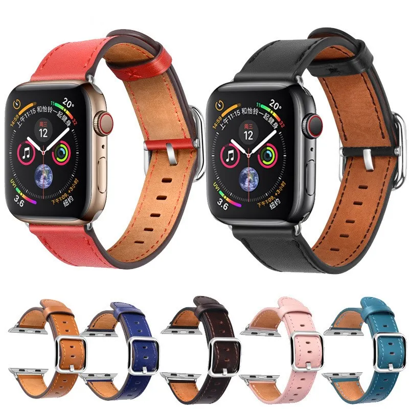 Ремешок кожаный для Apple Watch Band Series 3 2 1 черный спортивный сменный Браслет умных