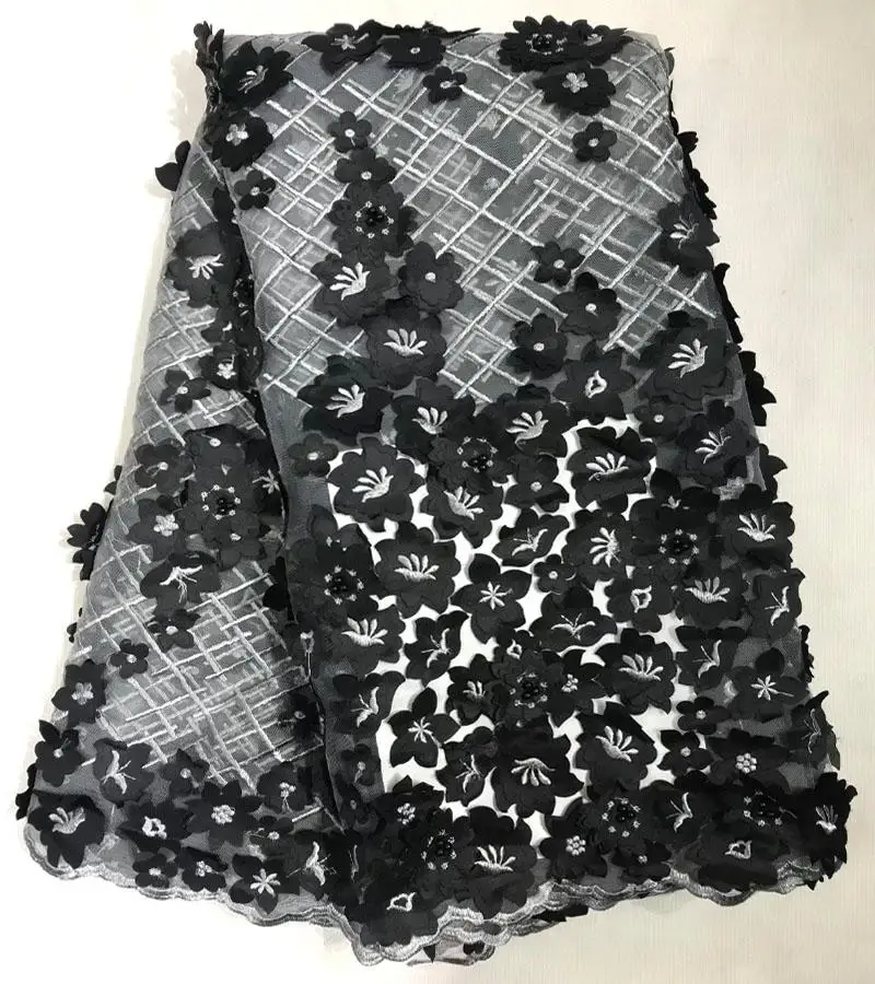 

Latest African Lace Fabric 2018 High Quality 3D applique Embroidery French Mesh With Beads Nigerian Lace Fabrics