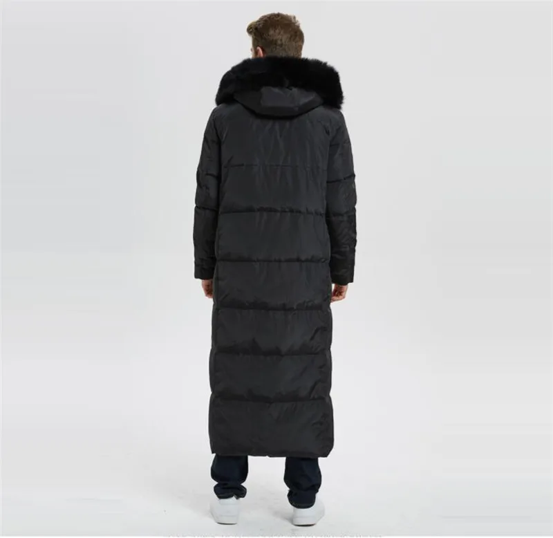 Осень и зима новое ультра-длинное мужское хлопковое пальто длинное пальто выше колена с капюшоном с воротником из лисьего меха размер S-5XL