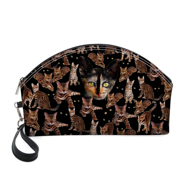 FORUDESIGNS Cute Cat Pattern Portable Travel Cosmetic Bag Makeup Case