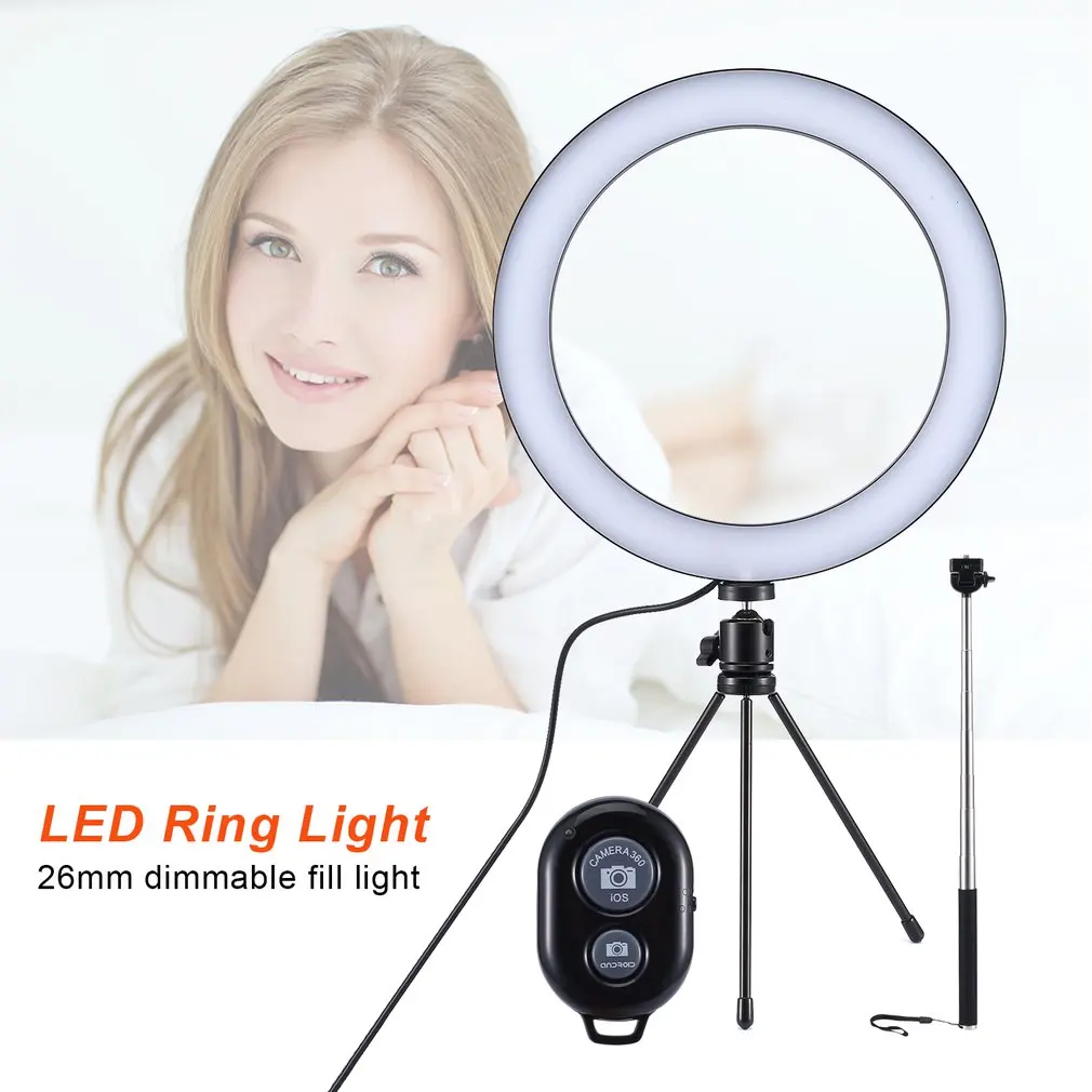 Dimmable LED Studio Camera Ring Light Photo Phone Video Light Annular Lamp With Tripods Selfie Stick Ring Fill Light For Canon