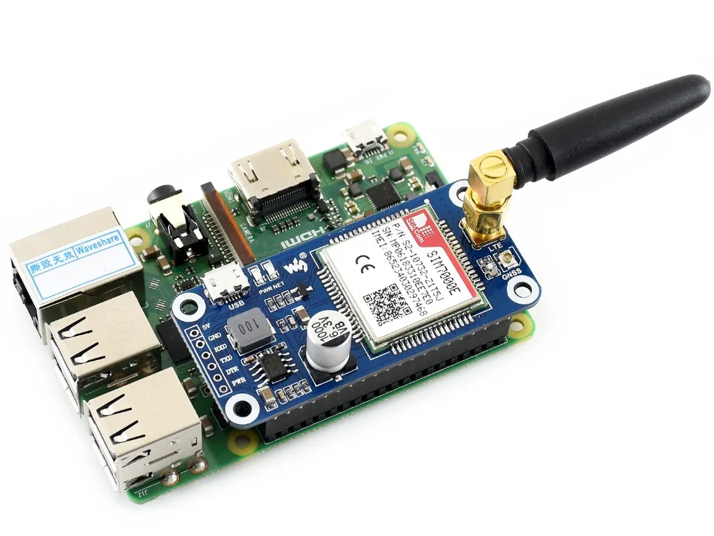 NB-IoT/eMTC/EDGE/GPRS/GNSS шапка для Raspberry Pi, на основе SIM7000E