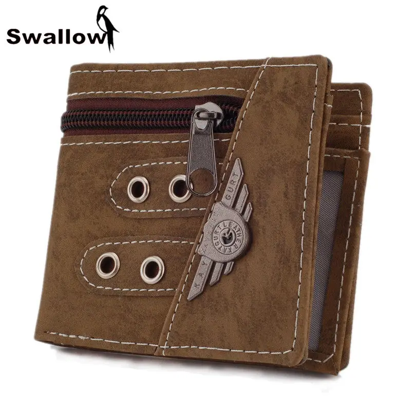 Military Style Canvas Men Wallets Multifunctional Badge Zipper Wallet Famous Brand With Coin Pocket And Card Holder Army Green