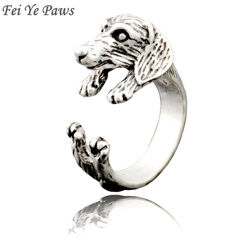 

Fei Ye Paws Punk lovely Dachshund Dog Wrap Ring For Women Anel Retro Animal Sausage Rings Men Jewelry Chrismats Gift Box Packed