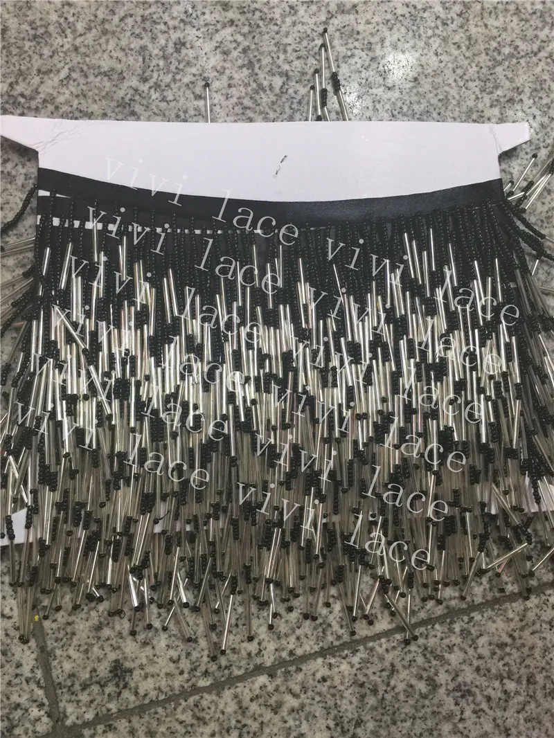 buy yy0022 # 10 yards bag black silver ribbon beads tassel fringe 6 9 cm width for sawing wedding fashion designer bridal gown