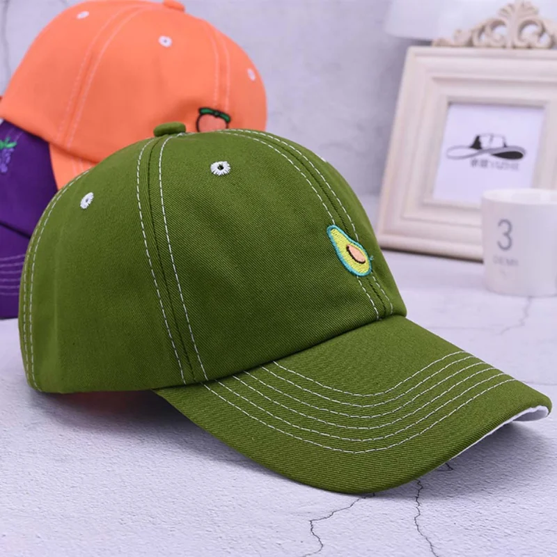 Cute Fruit Embroidery Cow Baseball Cap New Hole Striped Caps Fit
