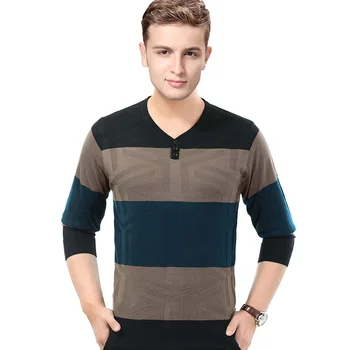 

New Arrival 2016 Mens Autumn Thin Colorful Striped V-Neck Pullover Sweater