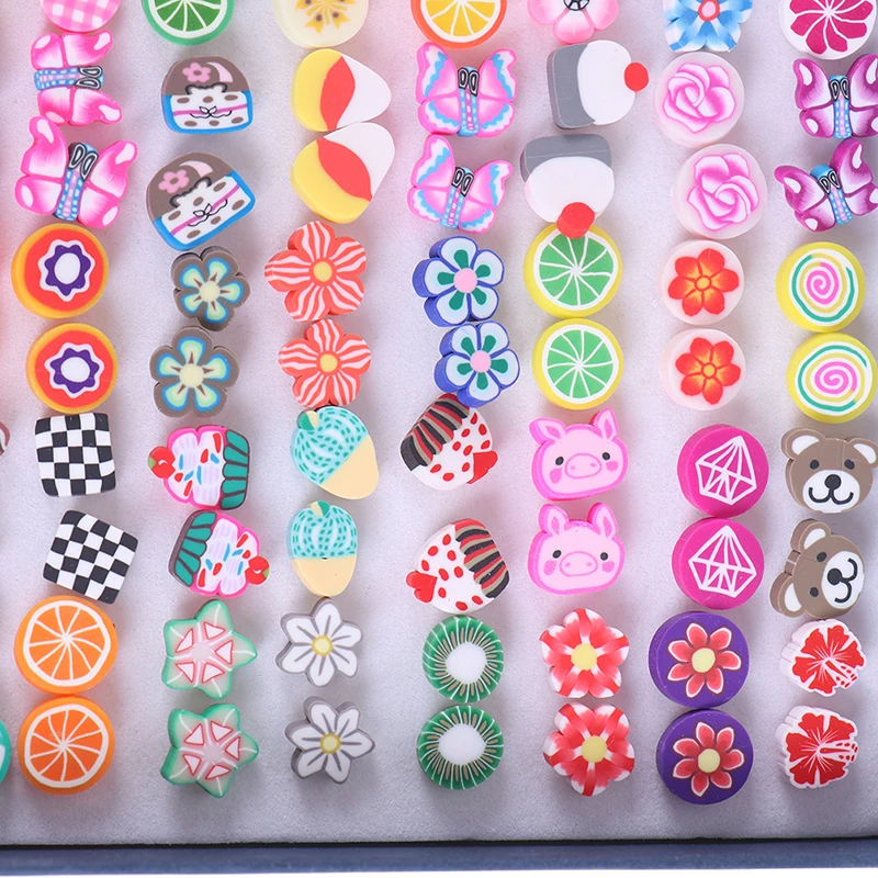

100Pairs/set Addition Fimo Slices Slide Charms for Slime Supplies Kit Fluffy Slime Fruit Polymer Clear Slime Putty Clay Nail Art