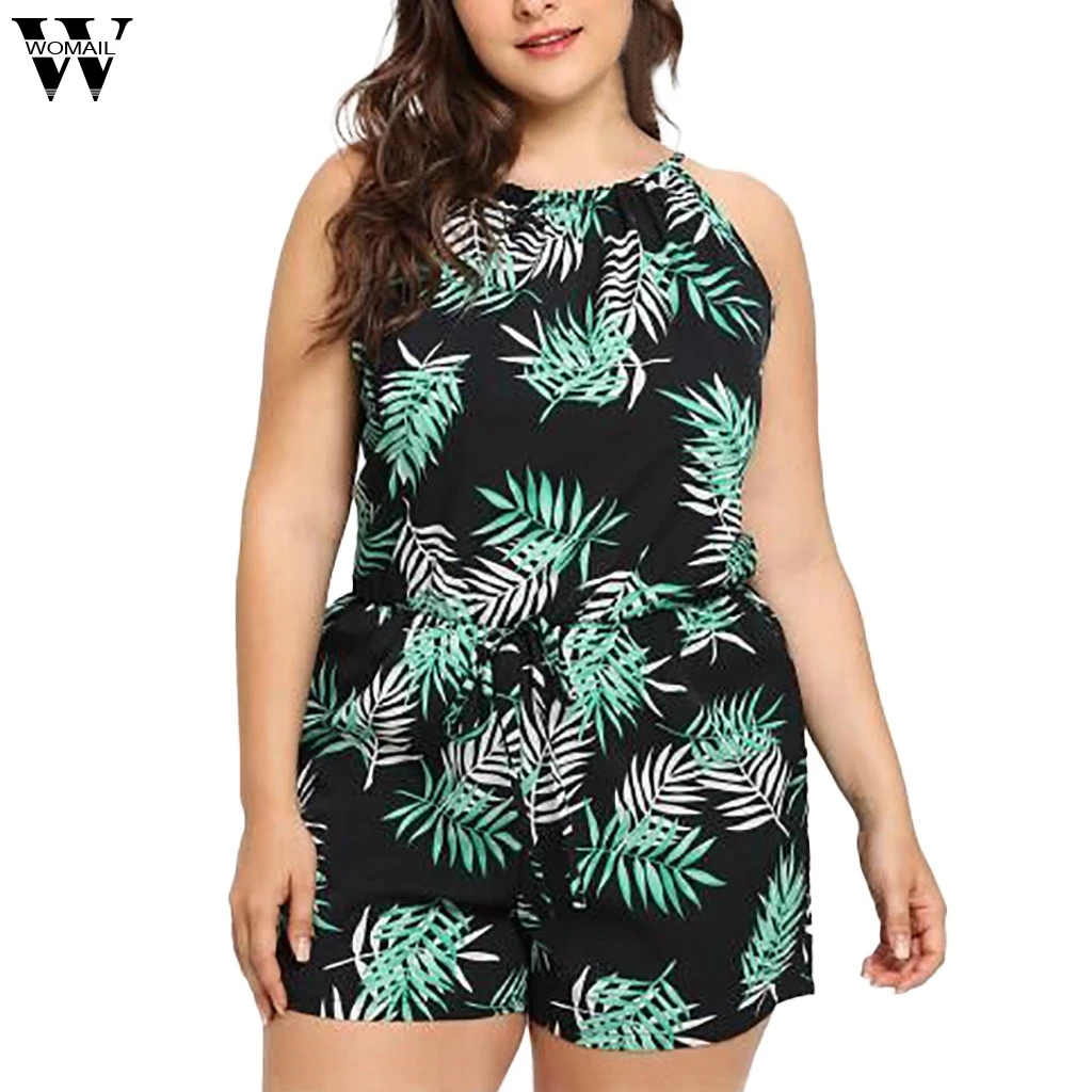 

Womail Jumpsuit Women's Playsuit Sexy Plus Size Printed Sleeveless O-Neck Rompers Short Summer Jumpsuits Rompers 2019 May9