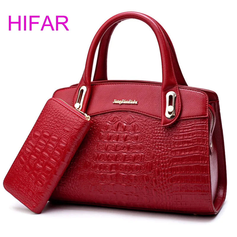 

New Women Bag Crocodile Pattern Embossed Leather Two Set Purse and Handbags Famous Brands Designer Handbag Female Shoulder Bags