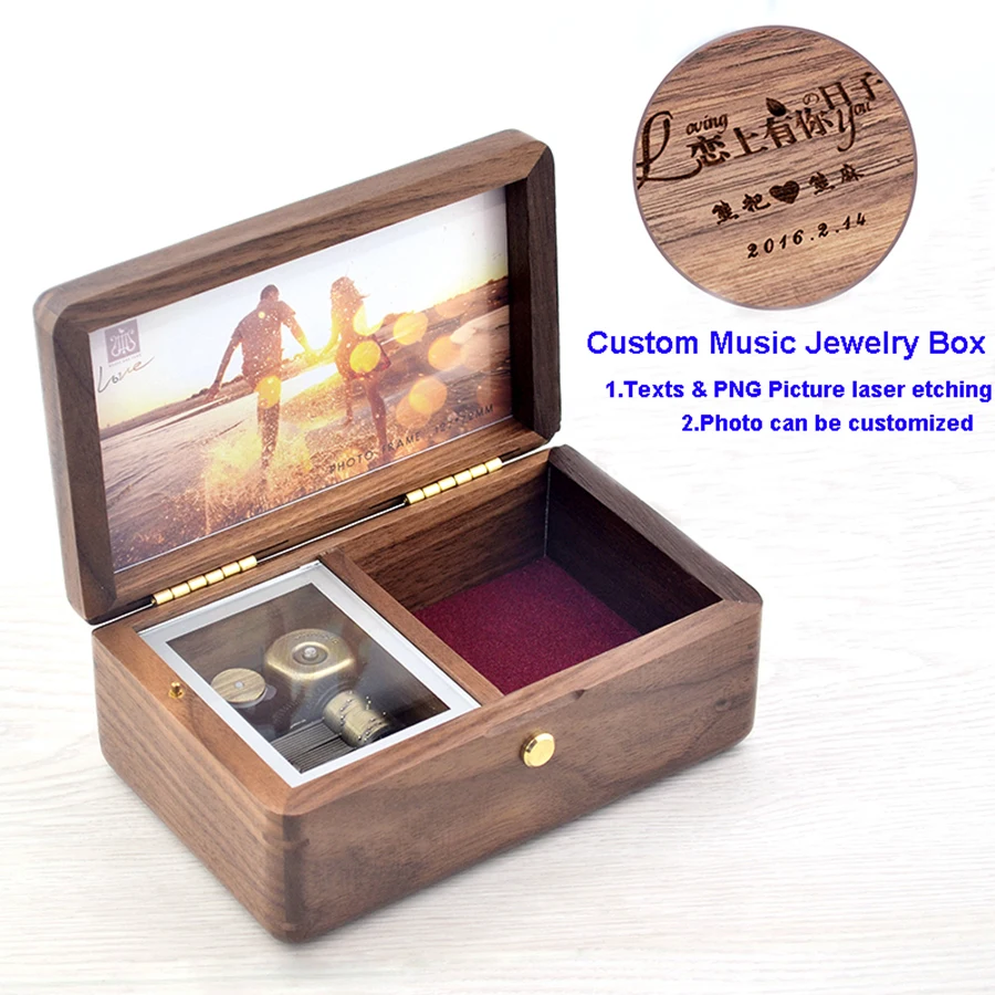 Hand Cranked Wood music box,jewelry box,photo customize gift,music box