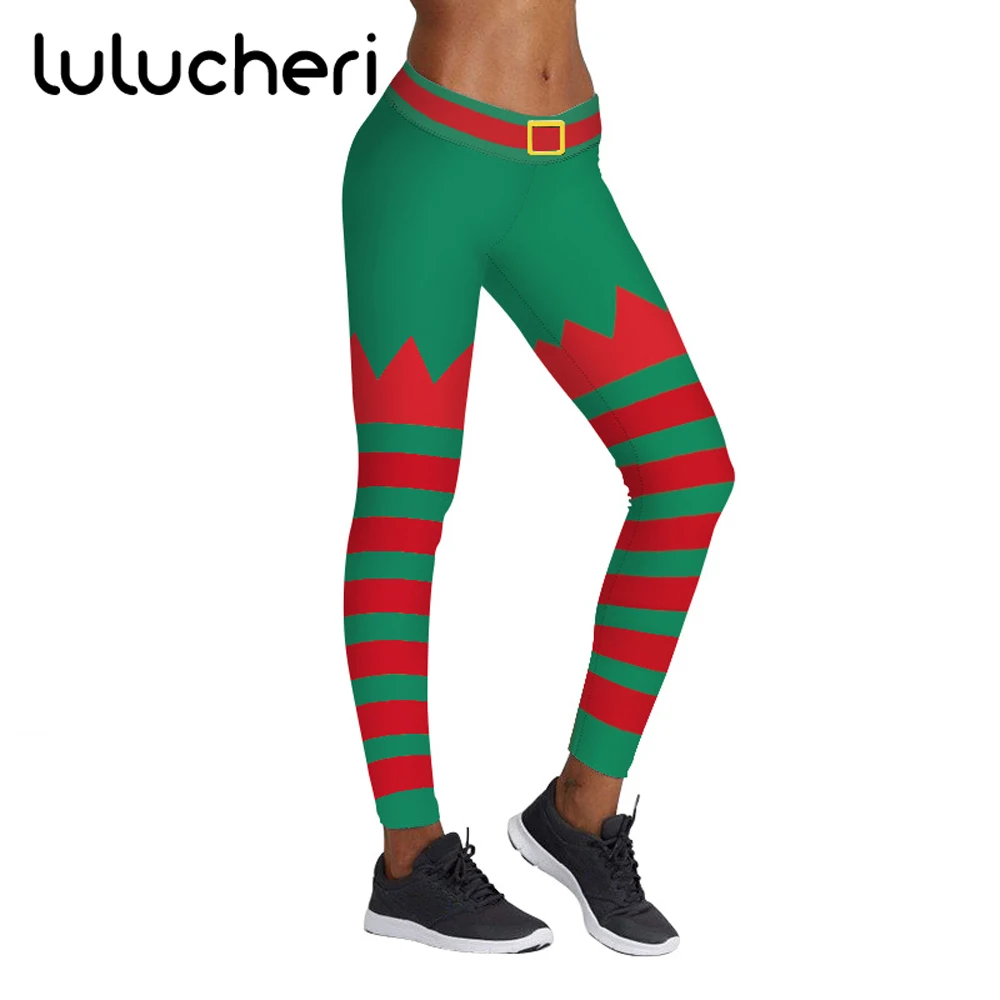 

2018 Fashion Christmas Printing Leggings Women Plus Size Elastic Breathable Leggins Red Green Stripe Fitness Legging Ankle Pants