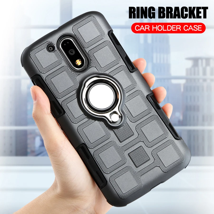 

For Motorola Moto G4 G4 Plus Silicone Case Luxury Armor Shockproof Case For Moto G4 G4 Plus TPU Shell Ring Stand Hard Back Cover