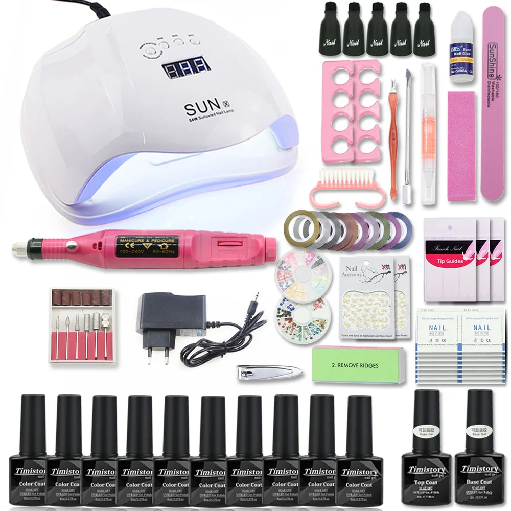 

Manicure Set with UV Led Lamp 54W Acrylic Nail Kit 20000RPM Manicure Machine Manicure Tool Set choose 10 Color Nail Gel Kit