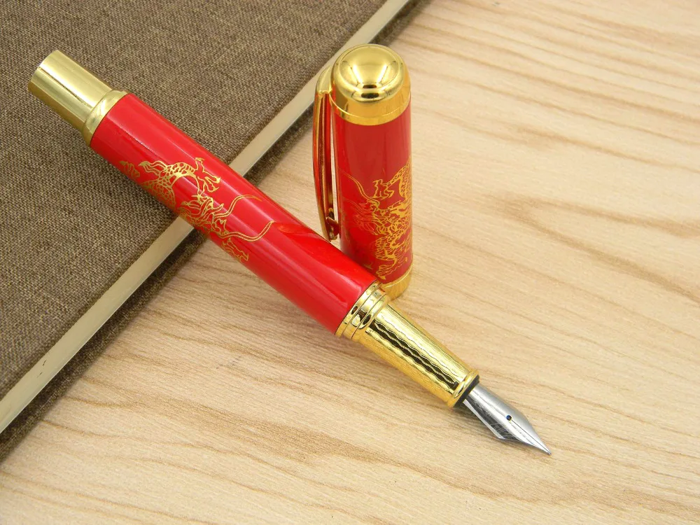 Китайский фарфор красный с металлическим золотым Драконом Mediun перьевая ручка