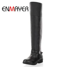 ENMAYER Size 34-43 Woman Flats Boots Metal Buckle Round Toe Over Knee Boots Fashion Elegant Woman Long Boots Lady Footwear CR902 ENMAYER Size 34-43 Woman Flats Boots Metal Buckle Round Toe Over Knee Boots Fashion Elegant Woman Long Boots Lady Footwear CR902