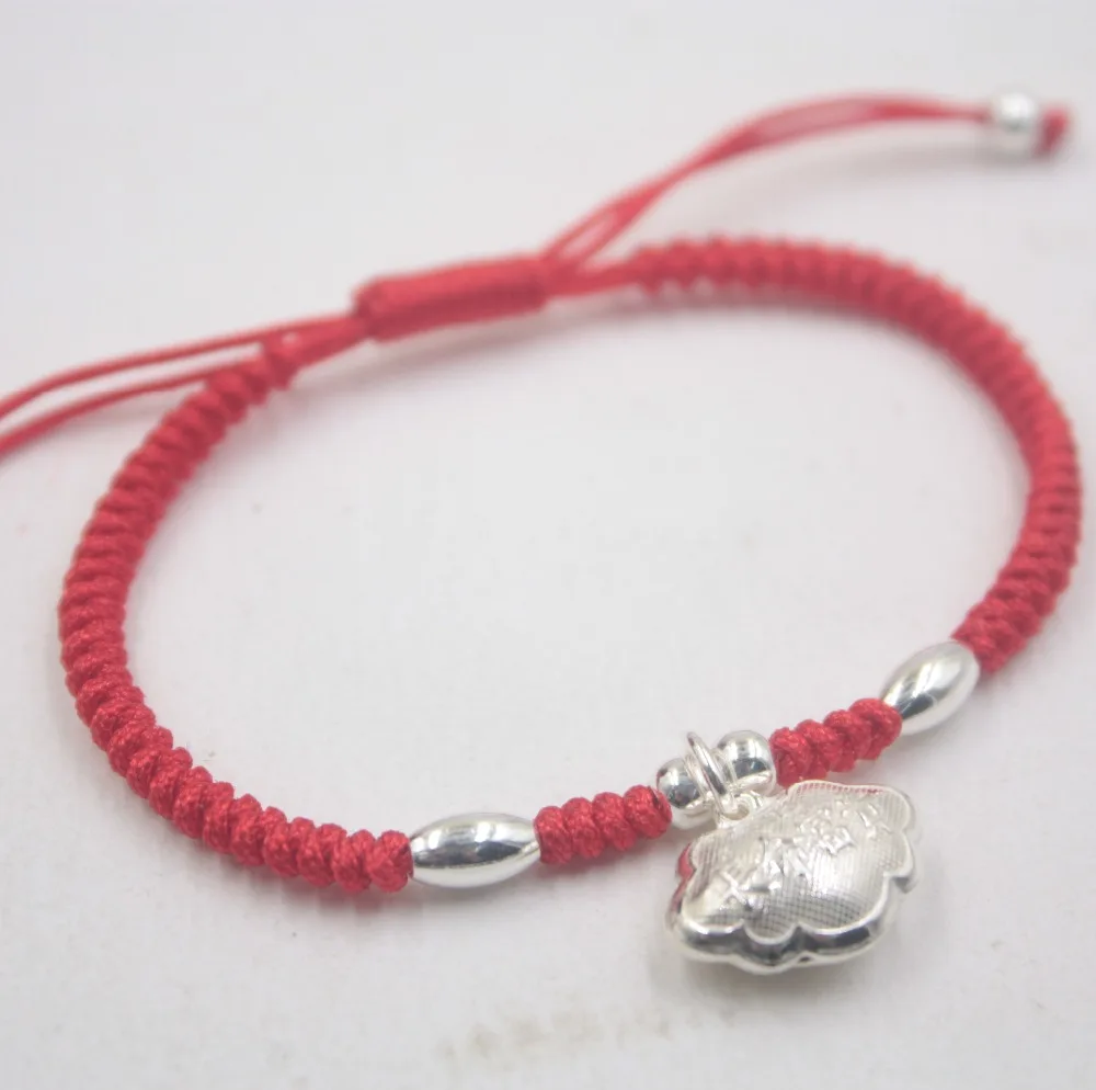 

Sterling S925 Silver Bracelet Woman & Baby's Lucky Longevity Lock Beads Red Knitted Bracelet New Fashion
