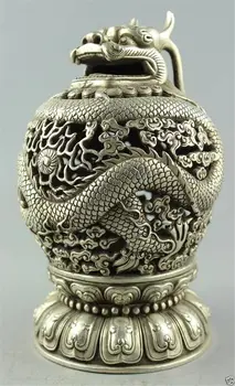 

CHINESE OLD WHITE COPPER HANDWORK DRAGON INCENSE BURNER