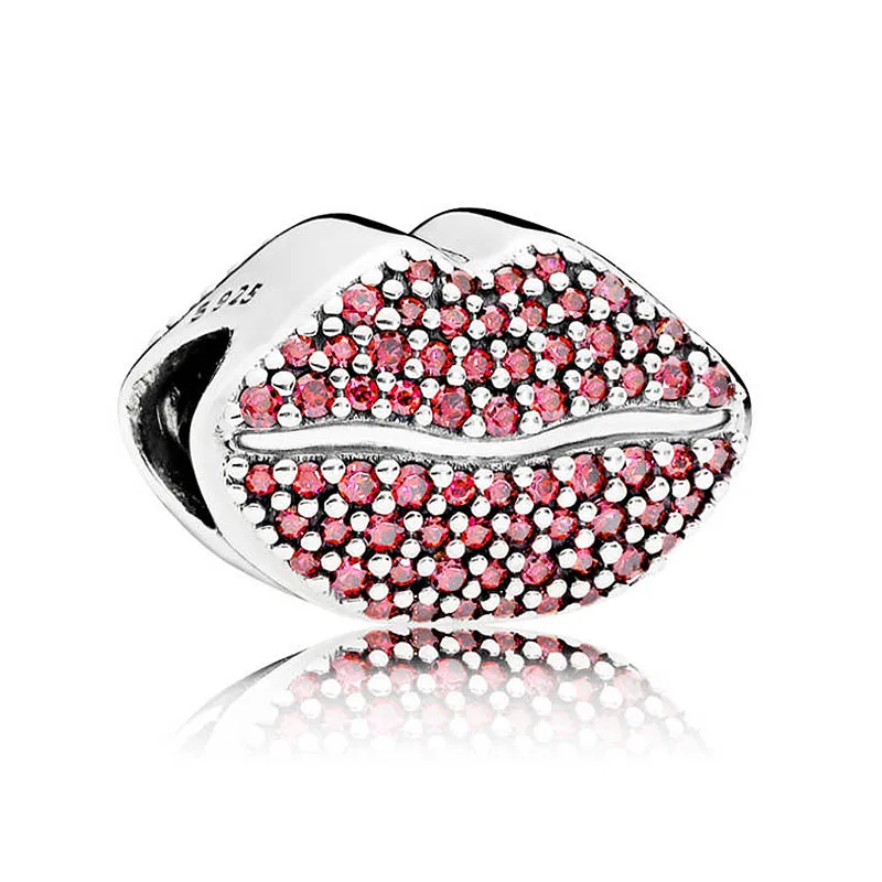 925 Sterling Silver Bead Charm perfectly kissable red lips Kiss More