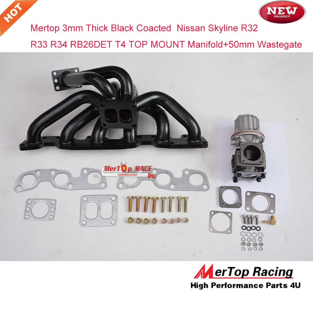 

Mertop 3mm thick Black coated Skyline GTR R32 R33 R34 RB26DET RB26 T4 TOP MOUNT Turbo Exhaust Manifold+50mm wastegate