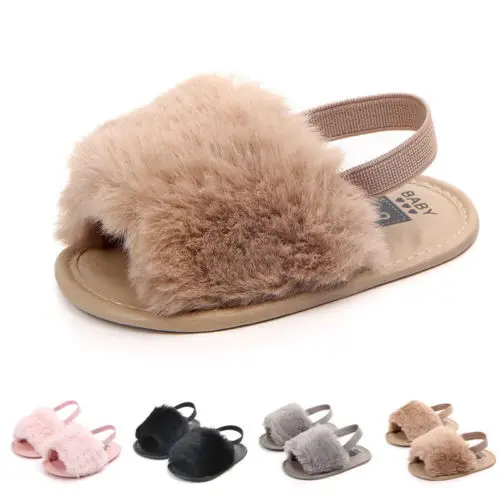 PUDCOCO Fashion Hot US Cute Toddler Baby Boy Girl Princess Fluffy Fur Sandals Slippers Crib Home Winter Warm Shoes 0-18M