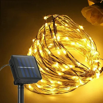 

100 Pcs Single Solar LED Copper String Light Eight Function Christmas Garden Lawn Light Party Indoor Outdoor Home Decorations