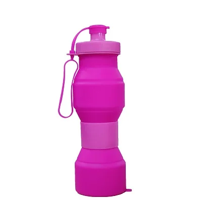Пищевые силиконовые складные бутылки для воды объемом 800 мл, переносные складные автомобильные бутылки для путешествий, складная бутылочка для напитков, FDA - Цвет: Розовый