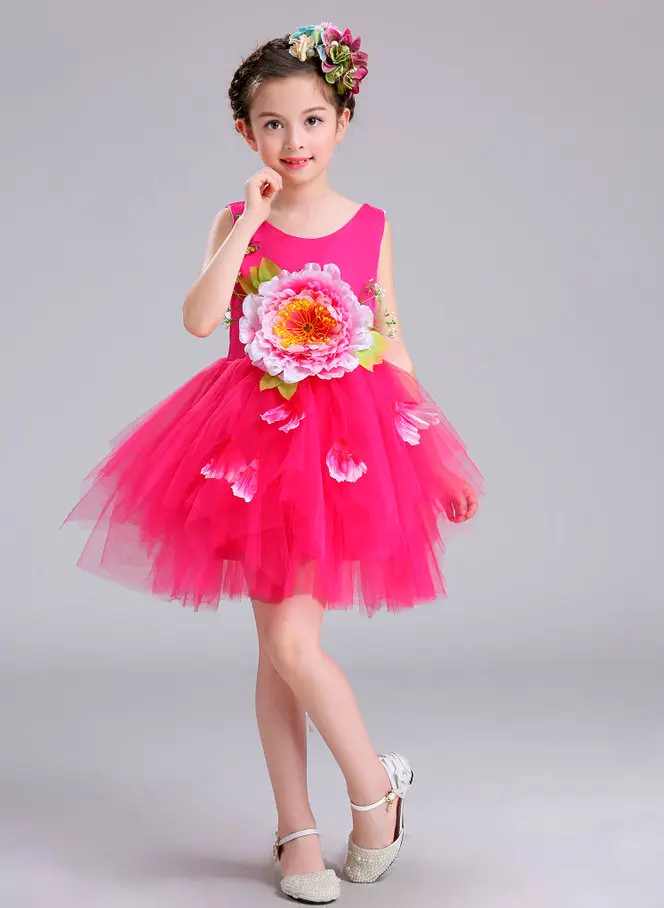 Girls Dance Costumes Colorful flowers standart salsa dance dress for girls Sexy modern dance costume for kids competition