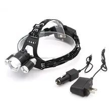 New 3 Heads Powerful LED Headlight Headlamp 1*T6+2*R2 LED 4800 Lumens Aluminum Head Torch + AC/Car Charger EU/US Plug