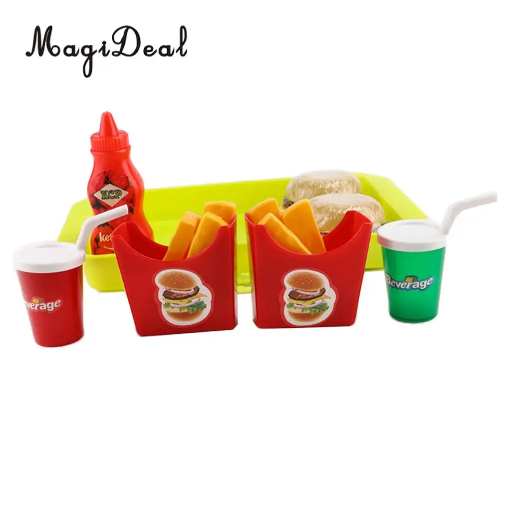 Pretend Play 8 Pieces Simulation Fast Food French Fries Hamburger Drinks Cuisine Kitchen Playset Kids Toy