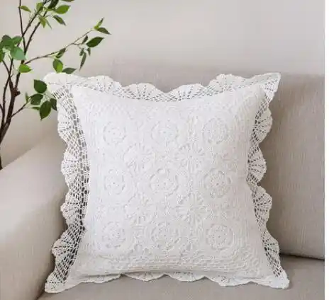 09999 SR Hand made vintage linen and crochet cushion cover