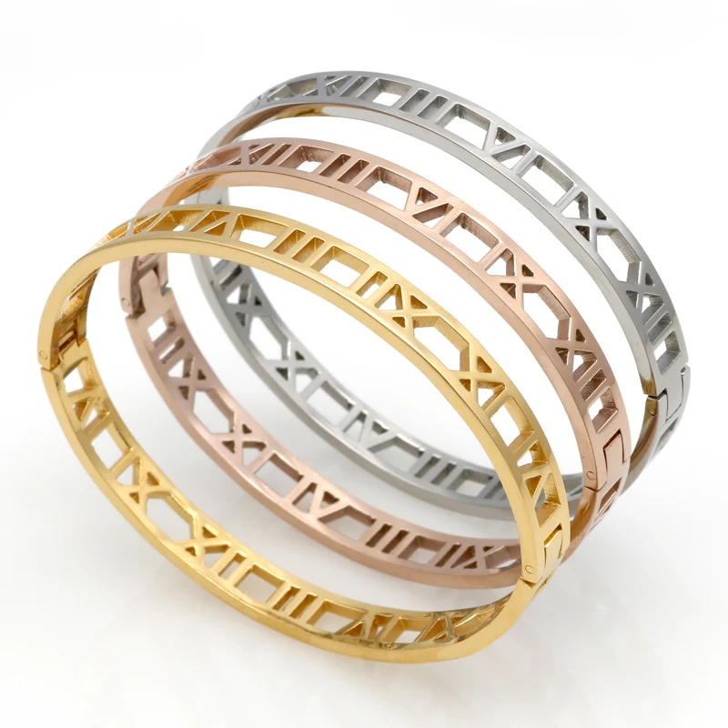 Fashion Brand Roman Number Bangle Cuff Bracelets For Women 18K Rose