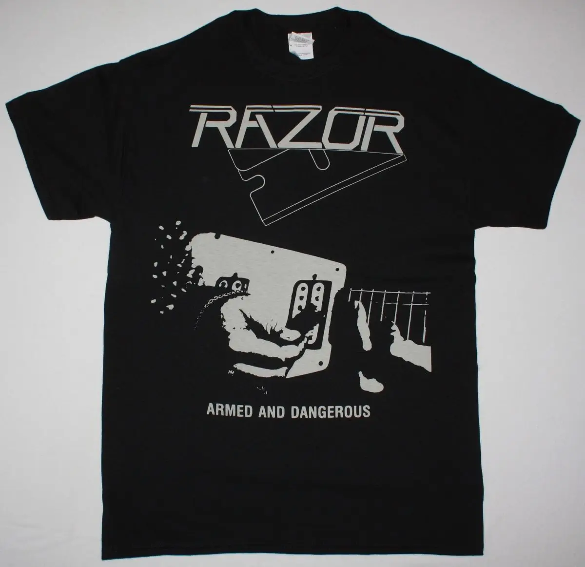 

RAZOR ARMED AND DANGEROUS 1984 SPEED THRASH METAL EXCITER NEW BLACK T-SHIRT Cotton Loose Short Sleeve Mens Shirts T Shirt