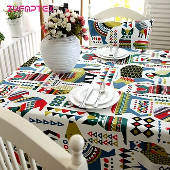 

ZYFMPTEX 100% Cotton Cartoon Table Cloth Elk Polar Bear Decorative Table Cover Holiday Party Dinner Table Cloth Free Shipping