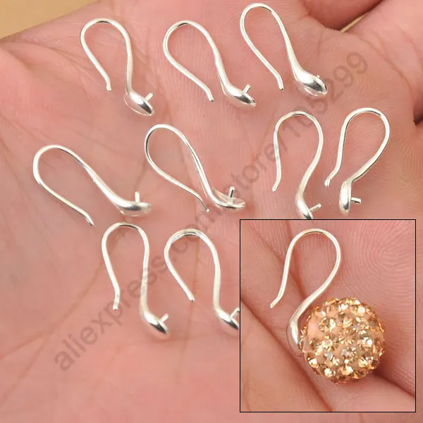 

100X Nice Making 925 Sterling Silver Jewelry Findings Slippy Hook Earring Ear Wires Design Crystal Stones Beads