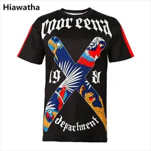 Hiawatha женская футболка попугай Леопардовый принт с буквами топы летние черные футболки с коротким рукавом T4331