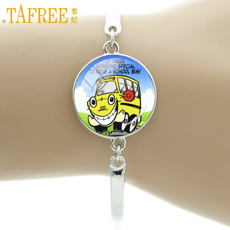 

TAFREE school bus driver Bracelets kids' school bus round sticker Vector cartoo Van buses Photo Jewelry for children gifts H213